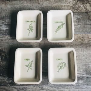 Set of 4 World Market Ceramic Herb Inscribed Trays